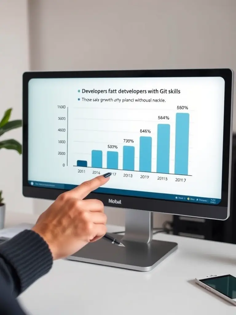 A graph illustrating the salary increase for developers with Git and GitHub skills compared to those without, emphasizing the financial benefits of the training.