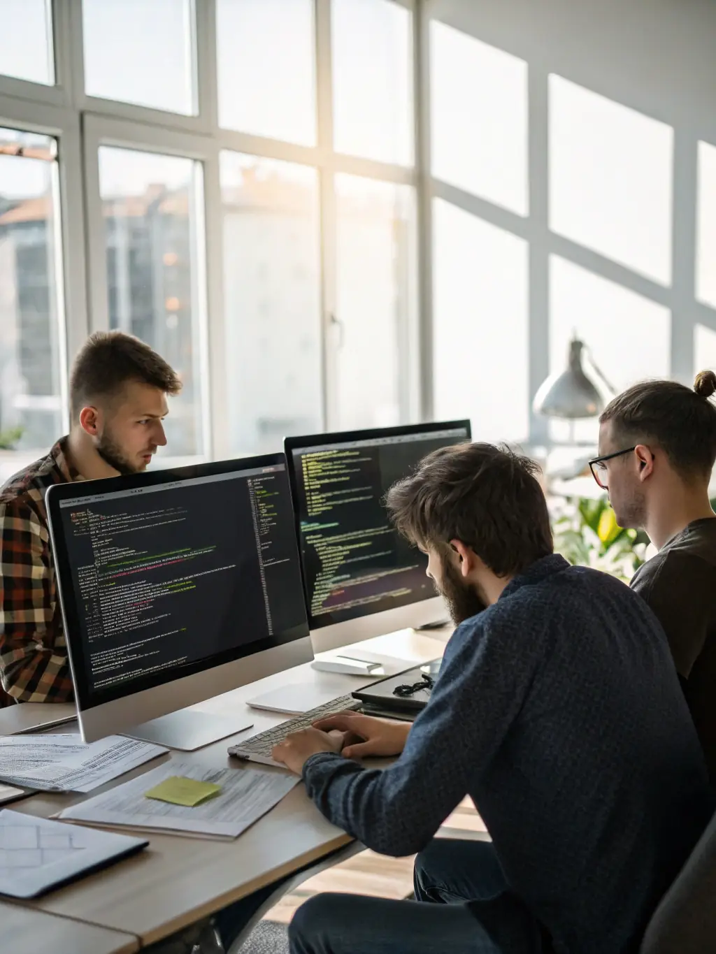 A team of developers collaborating on a GitHub project, highlighting the importance of teamwork and version control in modern software development.