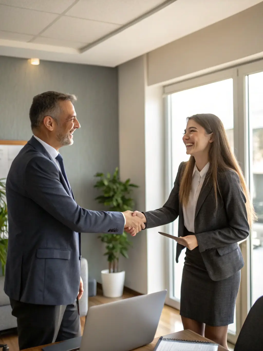 A person happily accepting a job offer, symbolizing the career advancement opportunities gained through Git and GitHub proficiency.